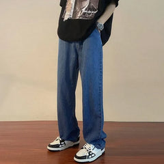 Mid Rise Washed Straight Leg Jeans