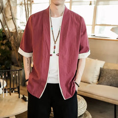 Elbow-Sleeve Open Front Linen Jacket