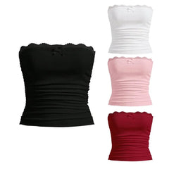 Lace-Trim Accent Plain Tube Top