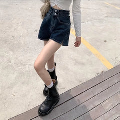 High Waist Washed Slit Wide Leg Denim Shorts