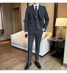 Set: Plain Double-Breasted Blazer + Dress Pants
