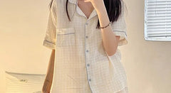 Pajama Set : Short-Sleeve Plaid Shirt + Shorts