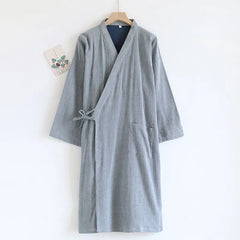 V-Neck Striped Sashed Kimono Robe