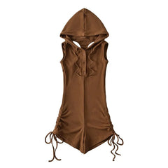 Sleeveless Hooded Plain Romper
