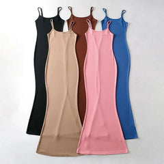 [S] Spaghetti Strap Scoop Neck Plain Maxi Mermaid Dress