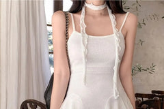Set: Spaghetti Strap Plain Mini Dress + Scarf