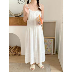Spaghetti Strap Plain Lace Trim Pajama Dress