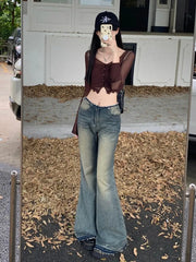 Mid Rise Frayed Flared Jeans