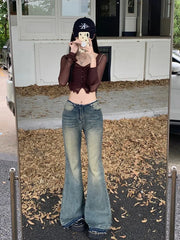 Mid Rise Frayed Flared Jeans