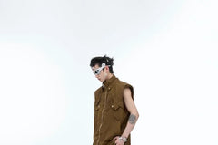 Hooded Zip Vest / High Waist Wide Leg Pants