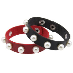 Faux Pearl Faux Leather Bracelet