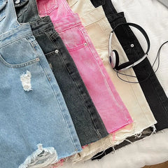 Distressed Wide Leg Denim Romper