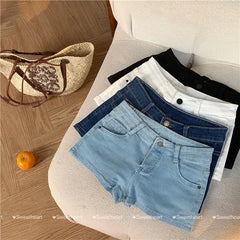 Low Rise Washed Denim Hot Pants