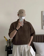Short-Sleeve Plain Knit Polo Shirt