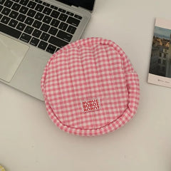 Lettering Applique Plaid Makeup Bag