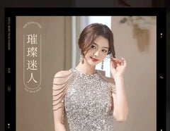 Halter Sequin Strappy A-Line Dress