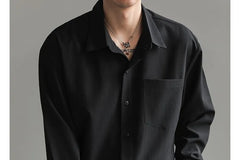 Long-Sleeve Pocketed Plain Shirt