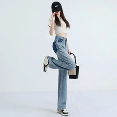 High Rise Patchwork Washed Loose Fit Jeans (Various Designs)
