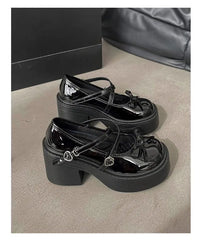 Block Heel Platform Plain Mary Jane Pumps