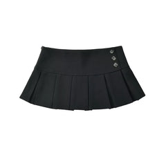 Low Waist Plain Mini Pleated Skirt