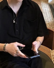 Elbow-Sleeve Plain Polo Shirt