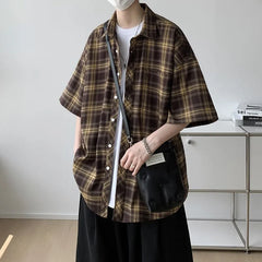 Elbow-Sleeve Plaid Shirt