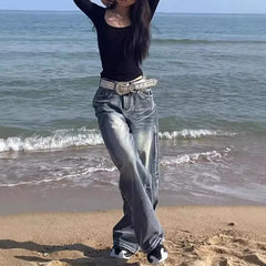 Mid Rise Washed Wide Leg Jeans
