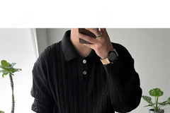 Cable-Knit Plain Polo Sweater