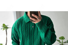 Cable-Knit Plain Polo Sweater