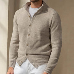 Mock Neck Button-Up Plain Cardigan