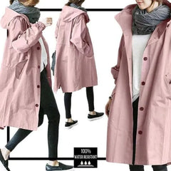 Hooded Button-Up Long Trench Coat
