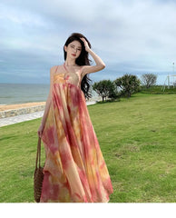 Spaghetti Strap Tie Dye Midi A-Line Sundress