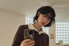 Unisex Long-Sleeve Two-Tone Loose-Fit Polo-Shirt