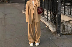 Unisex High-Rise Plain Loose-Fit Suit Pants