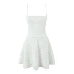 Spaghetti Strap Eyelet Lace Mini A-Line Dress