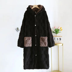 Couple Matching Checkered Hooded Flannel Button Robe