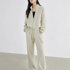 Set: Zip-Up Jacket + High Waist Wide Leg Sweatpants