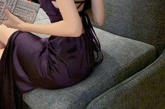 Spaghetti Strap Plain Ruched Slit Maxi A-Line Dress