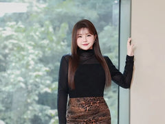 Plus Size Long-Sleeve Mock Neck Plain Mesh Panel Tee