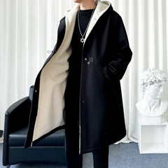 Plain Hooded Drawstring Waist Zip-Up Long Trench Coat