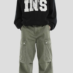 High Waist Plain Wide Leg Cargo Pants