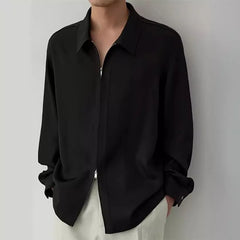 Long-Sleeve Zip-Up Plain Shirt