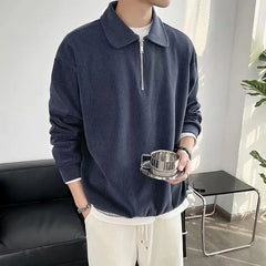 Long-Sleeve Half Zip Plain Polo Shirt