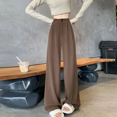 High Rise Plain Fleece-Lined Wide Leg Pants