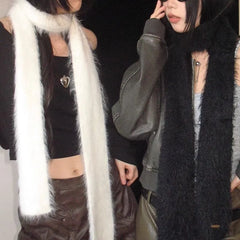 Plain Faux Fur Narrow Scarf