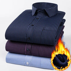 Long Sleeve Collared Striped Fleece Lined Button Shirt