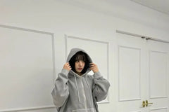 Unisex Washed Loose-Fit Zip-Up Hooded Jacket