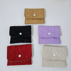 Plain Quilted Flap Button Sanitary Pouch / Coin Purse