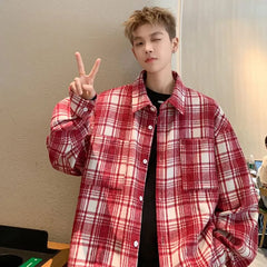 Long-Sleeve Plaid Pocket Detail Oversized Shirt