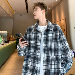 Long-Sleeve Plaid Pocket Detail Oversized Shirt
